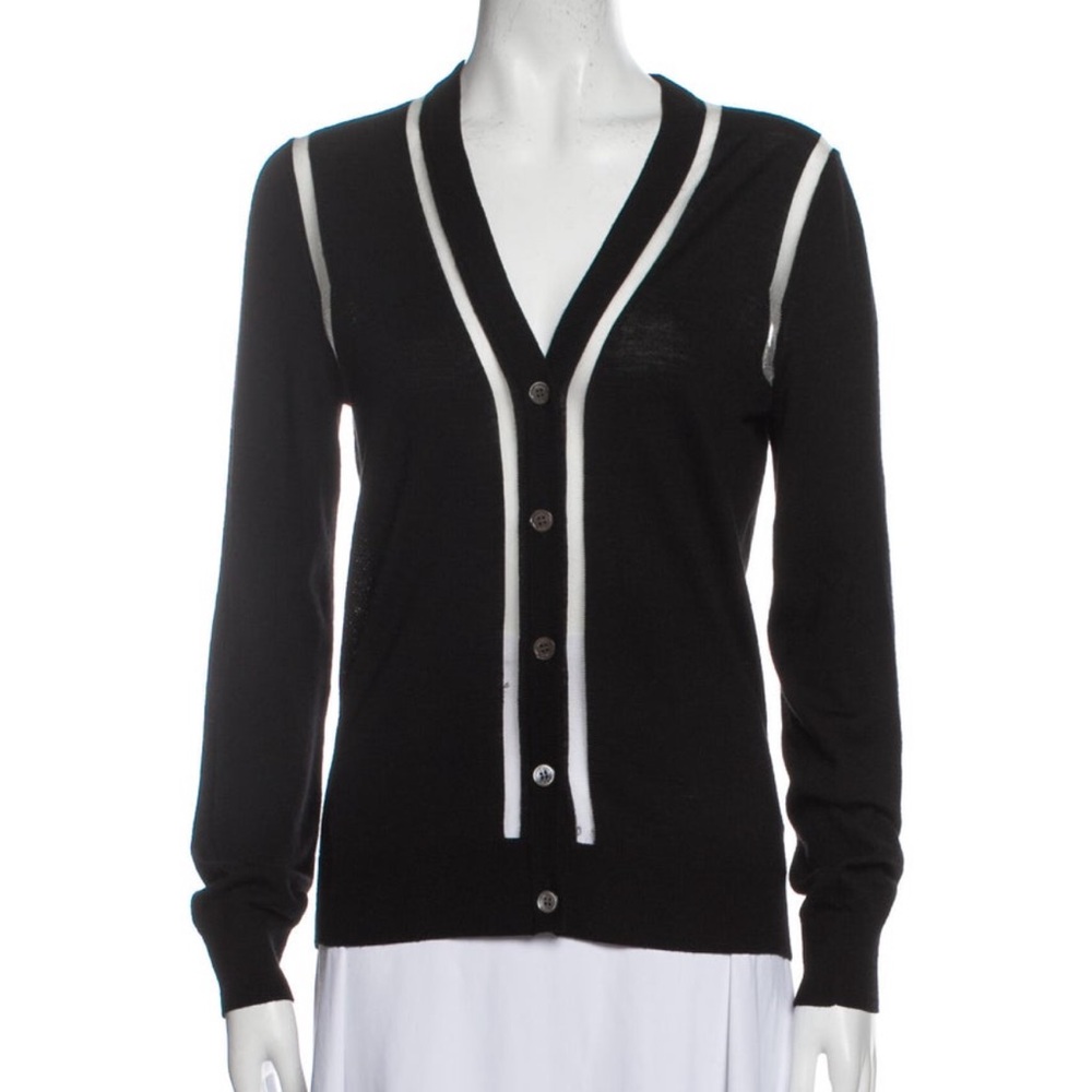 Michael Kors Collection Black and White Cardigan with V-Neck